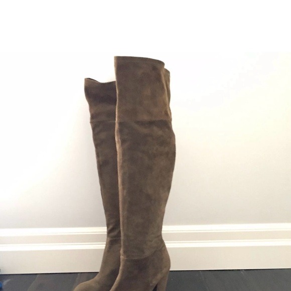 Zara Woman Leather Suede Camel Over Knee Thigh High Fold Heel Boho Boots 38/8 - Picture 3 of 8